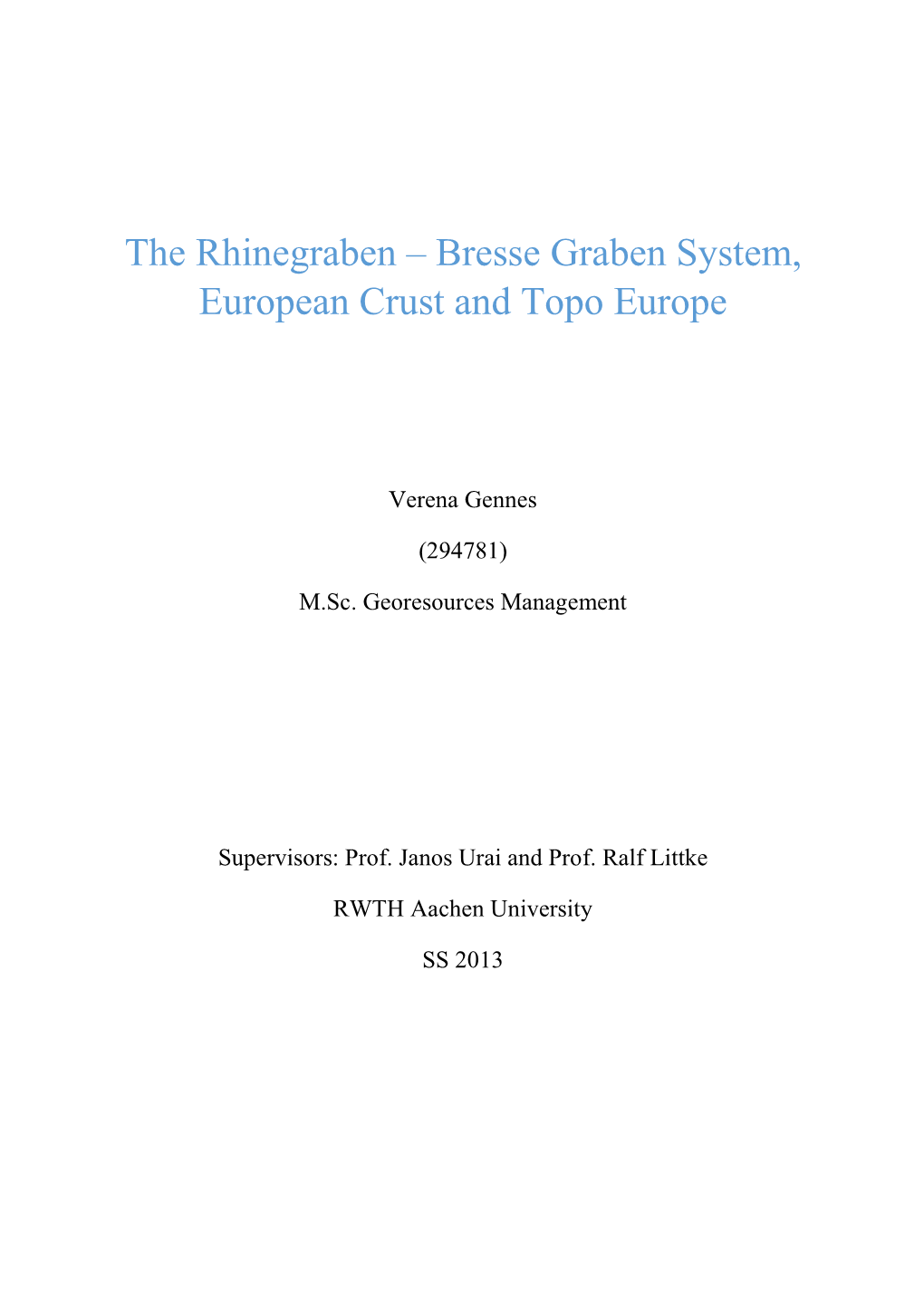 Bresse Graben System, European Crust and Topo Europe