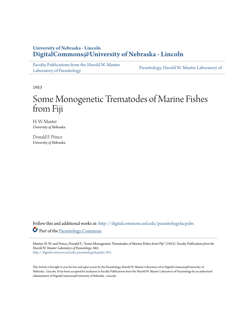 Some Monogenetic Trematodes of Marine Fishes from Fiji H