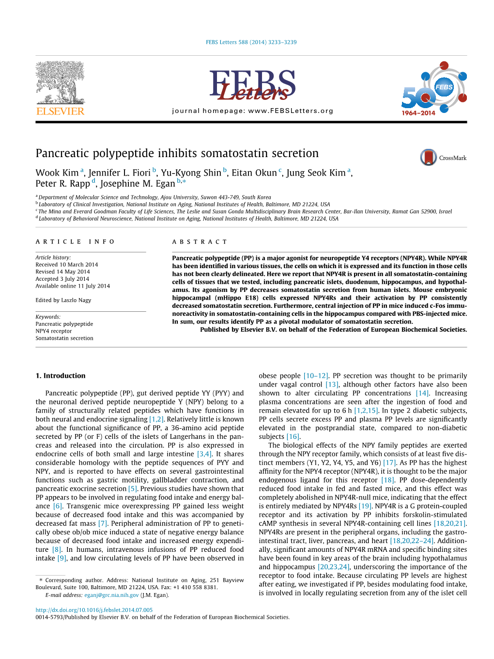 Pancreatic Polypeptide Inhibits Somatostatin Secretion