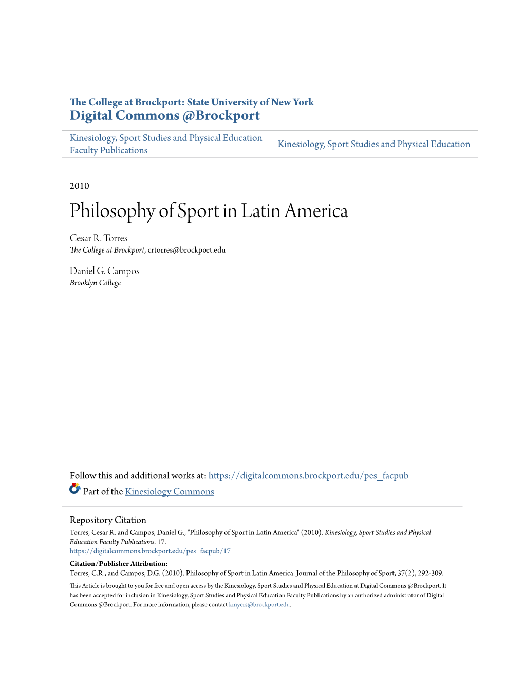 Philosophy of Sport in Latin America Cesar R