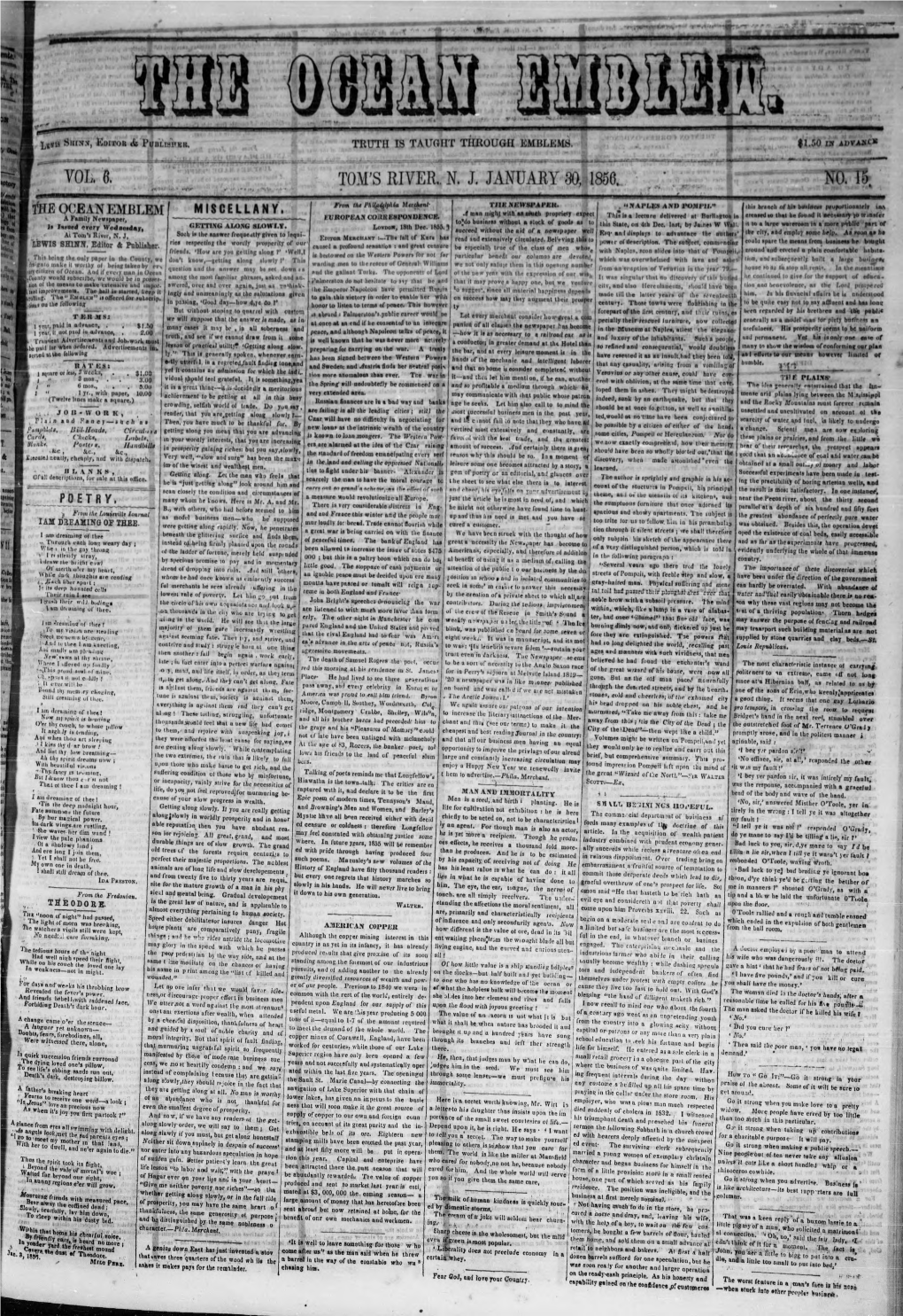 Voi, E. TOM's RIVER,. N. J. JANUARY 30, 1856