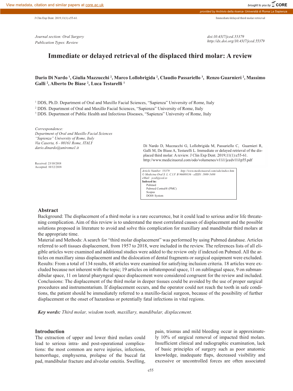 Immediate Or Delayed Retrieval of the Displaced Third Molar: a Review