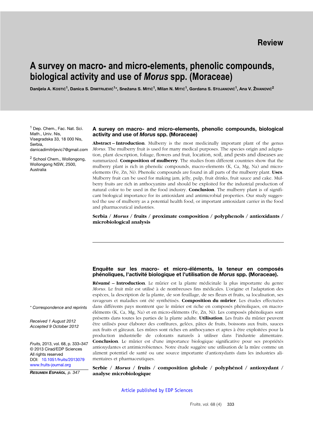 And Micro-Elements, Phenolic Compounds, Biological Activity and Use of Morus Spp