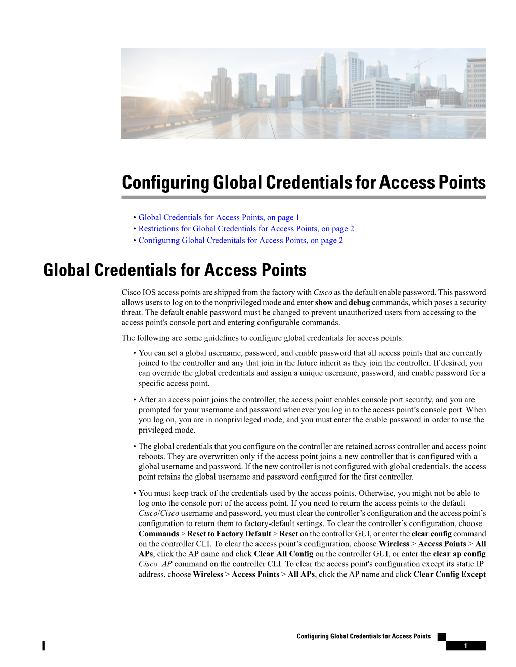 Configuring Global Credentials for Access Points