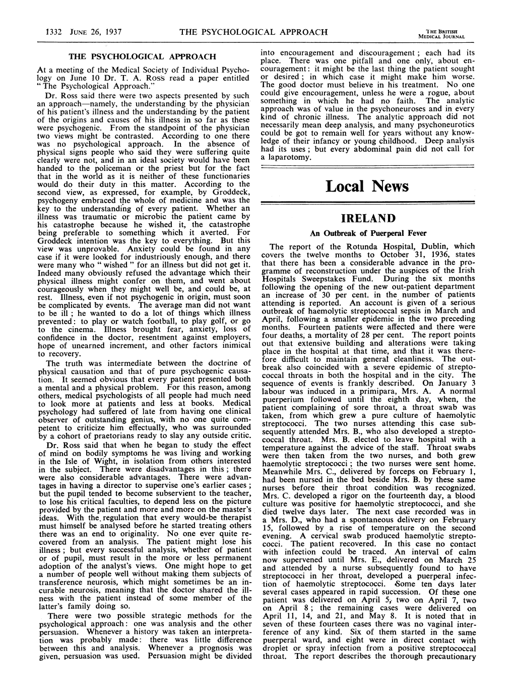 Local News Psychogeny Embraced the Whole of Medicine and Was the Key to the Understanding of Every Patient