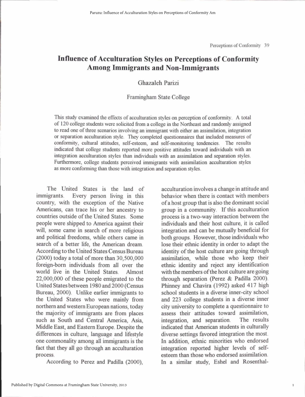 Influence of Acculturation Styles on Perceptions of Conformity Am