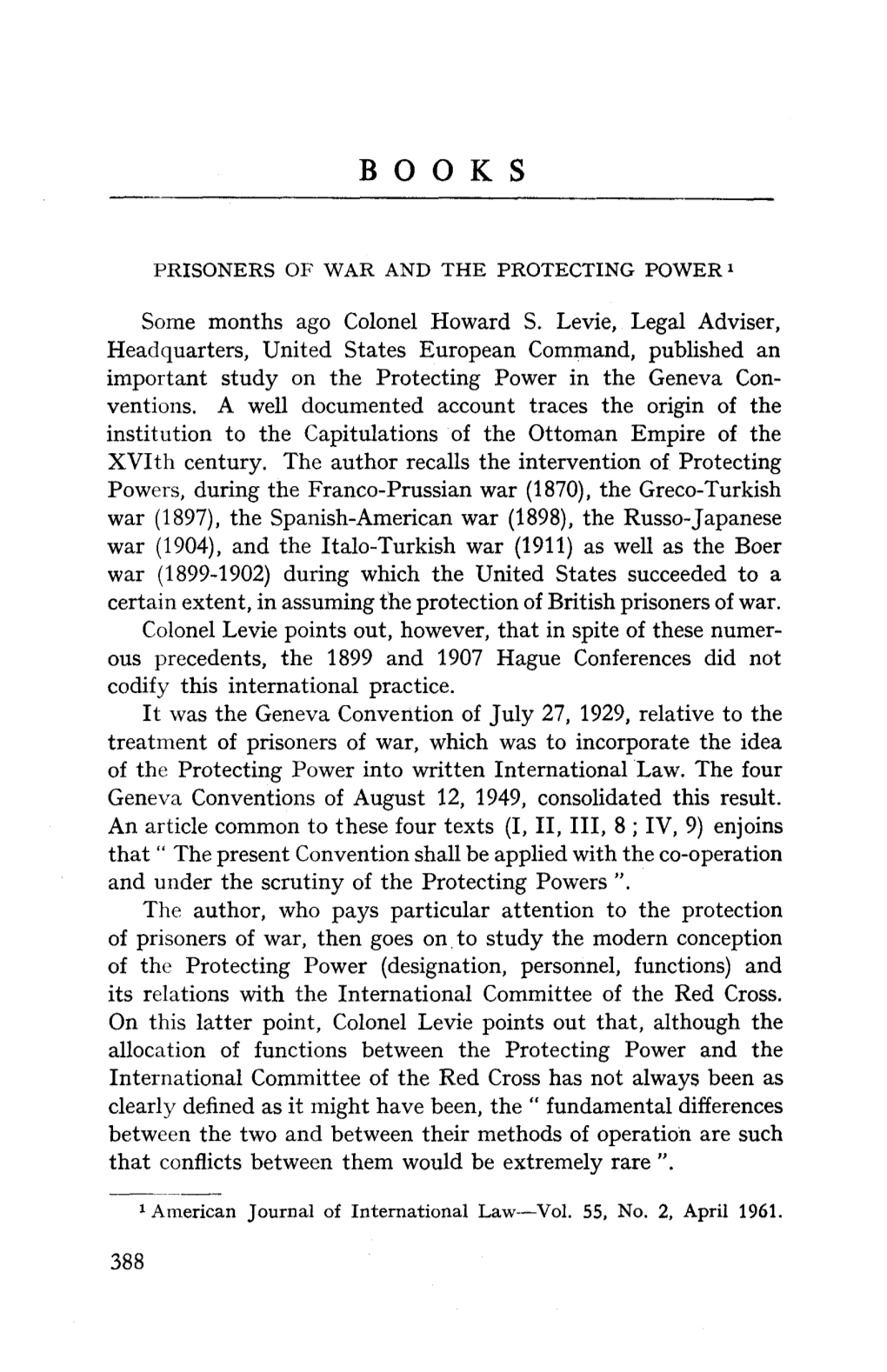 Prisoners of War and the Protecting Power1