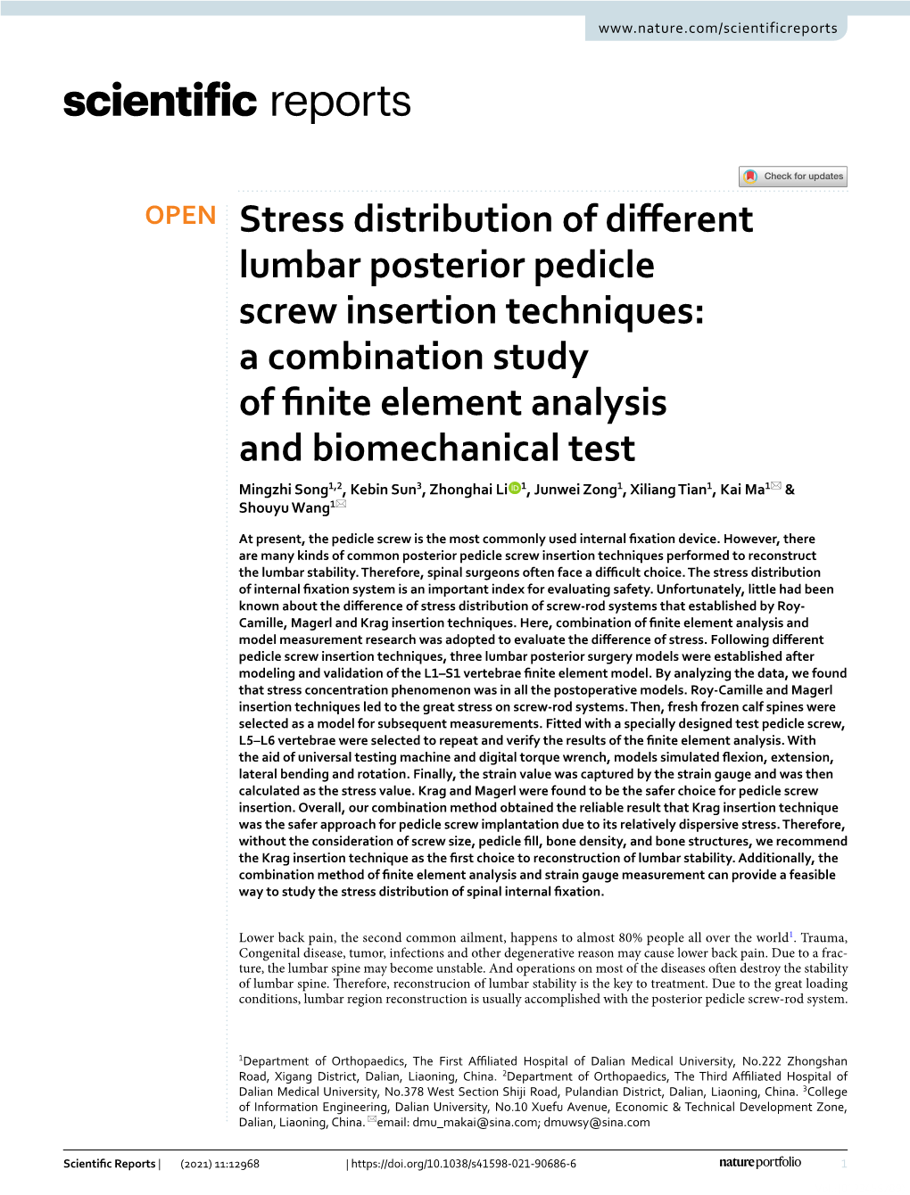 Stress Distribution of Different Lumbar Posterior Pedicle Screw