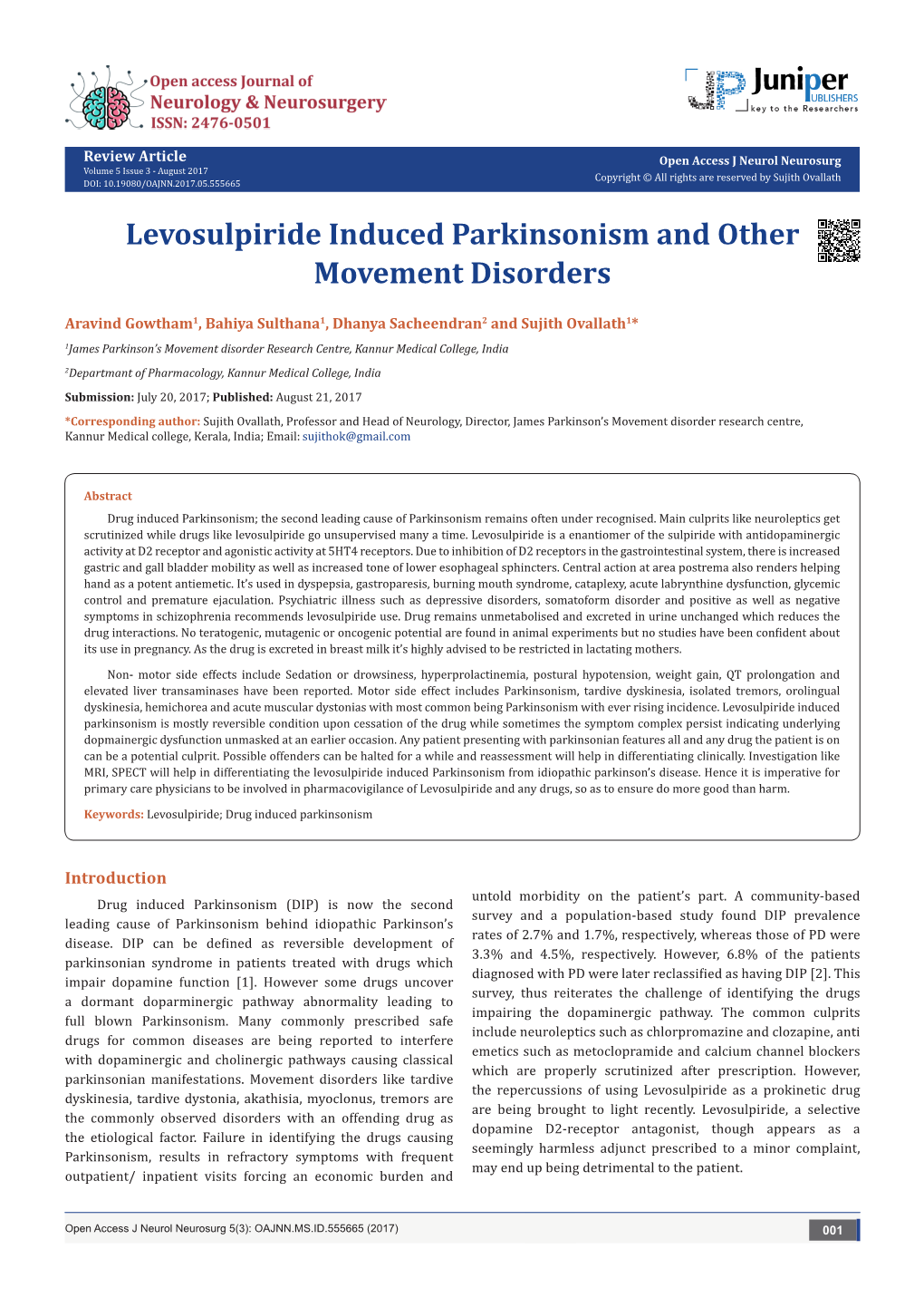 Levosulpiride Induced Parkinsonism and Other Movement Disorders