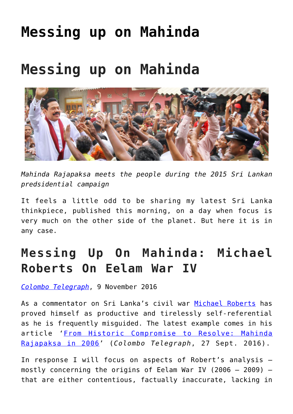 Messing up on Mahinda