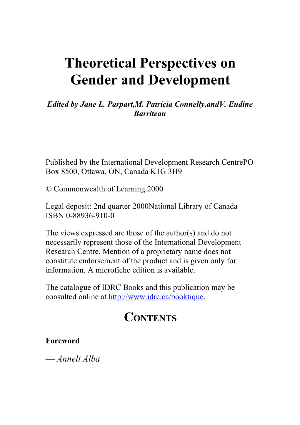 Theoretical Perspectives On Gender And Development