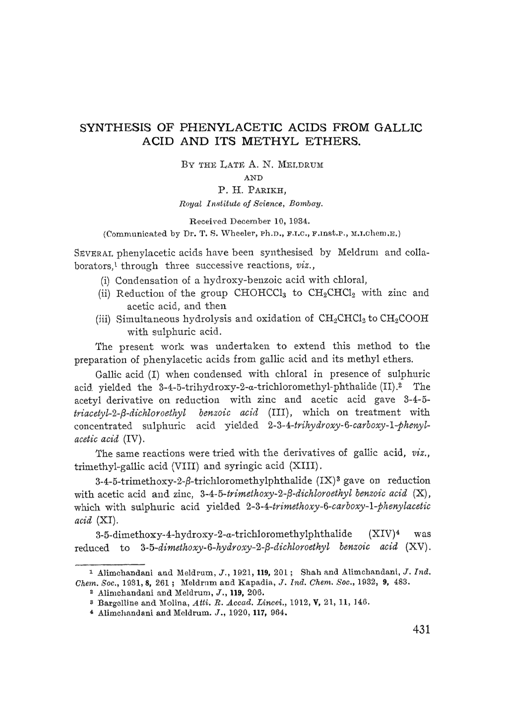 Synthesis of Phenylacetic Acids from Gallic Acid and Its Methyl Ethers