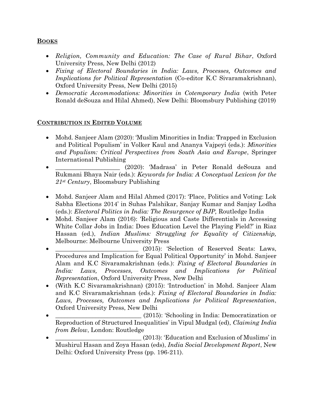 List of Publications