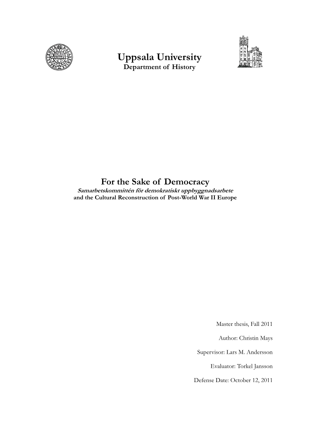 SDU Samarbetskommittén För Demokratiskt Uppbyggnadsarbete (The Swedish Joint Committee for Democratic Reconstruction)