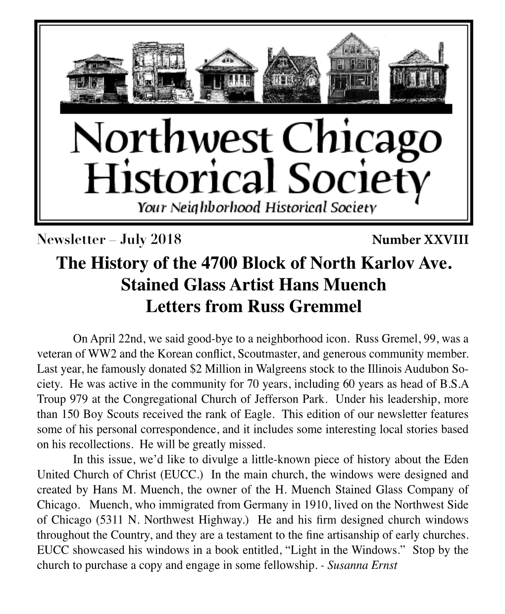 The History of the 4700 Block of North Karlov Ave. Stained Glass Artist Hans Muench Letters from Russ Gremmel