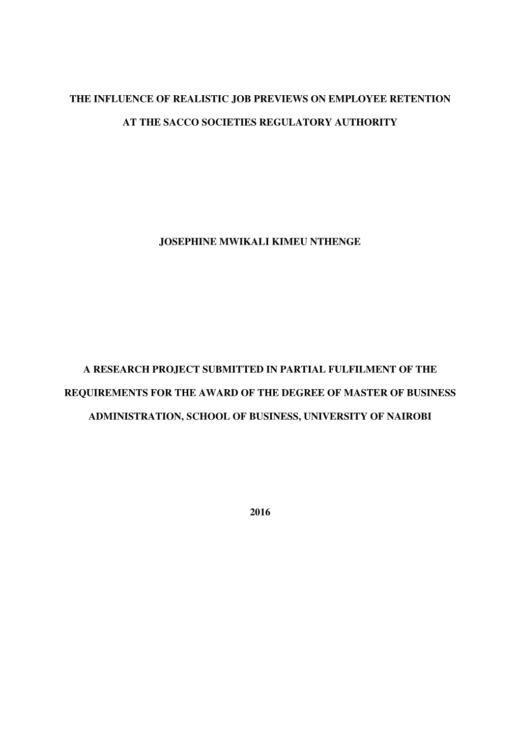 The Influence of Realistic Job Previews on Employee Retention at the SACCO Society’S Regulatory Authority