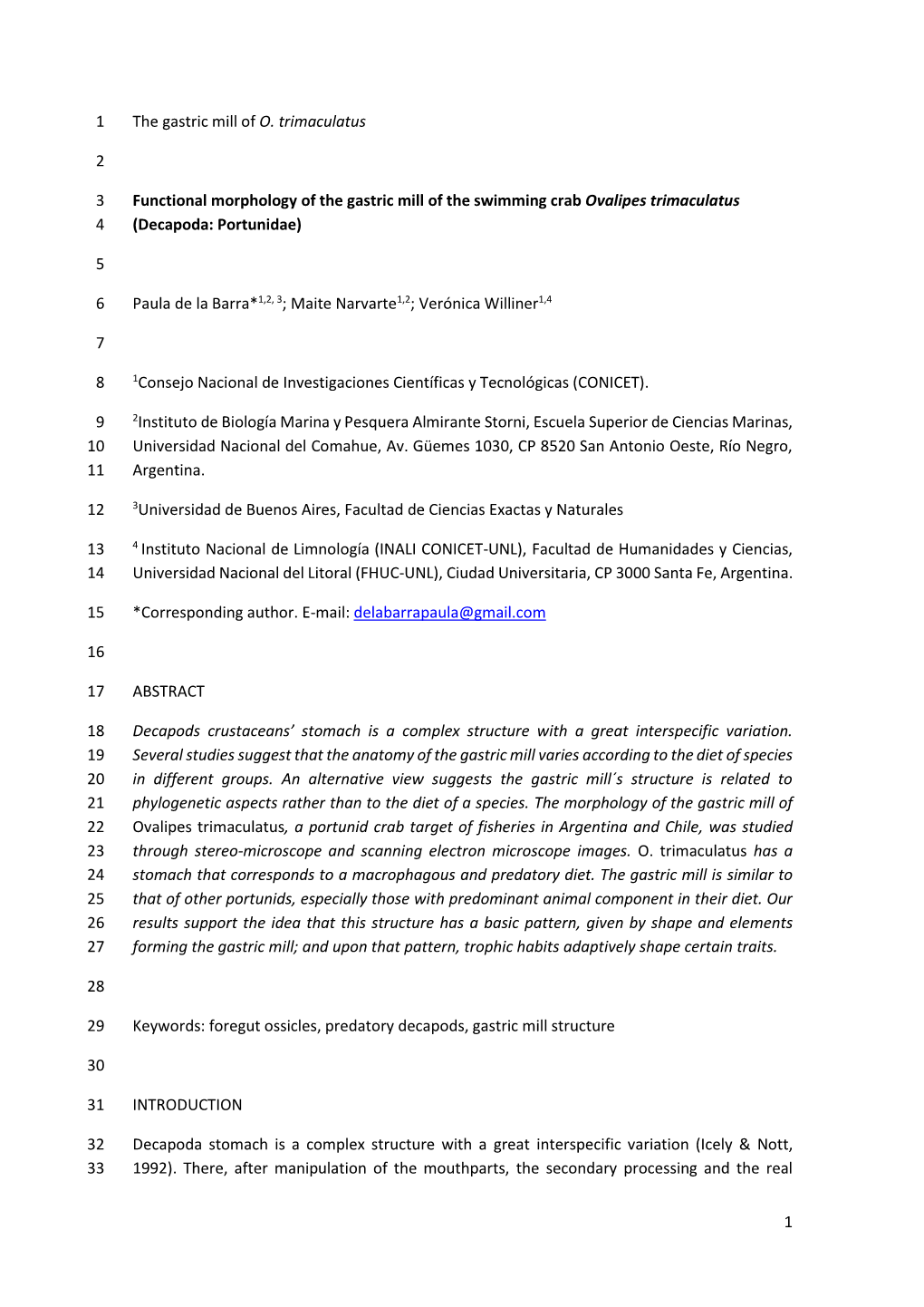 1 the Gastric Mill of O. Trimaculatus 1 2 Functional Morphology of The