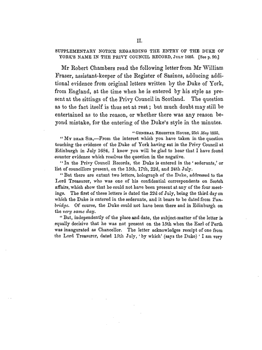 Mr Robert Chambers Read the Following Letter from Mr William Fraser