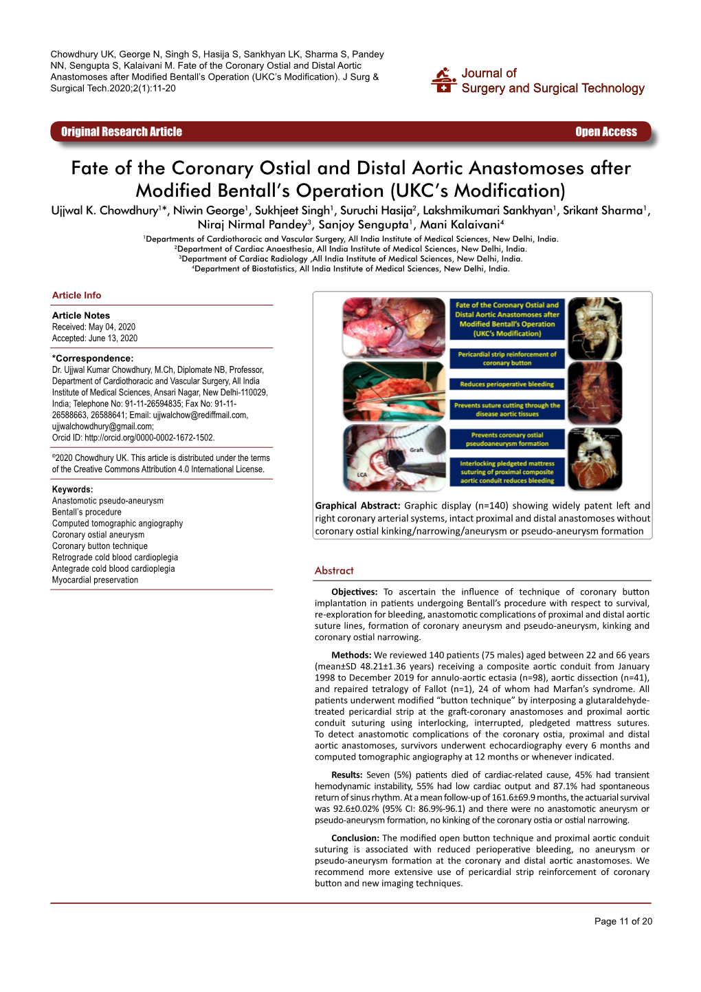 Fate of the Coronary Ostial and Distal Aortic Anastomoses After Modified Bentall’S Operation (UKC’S Modification)