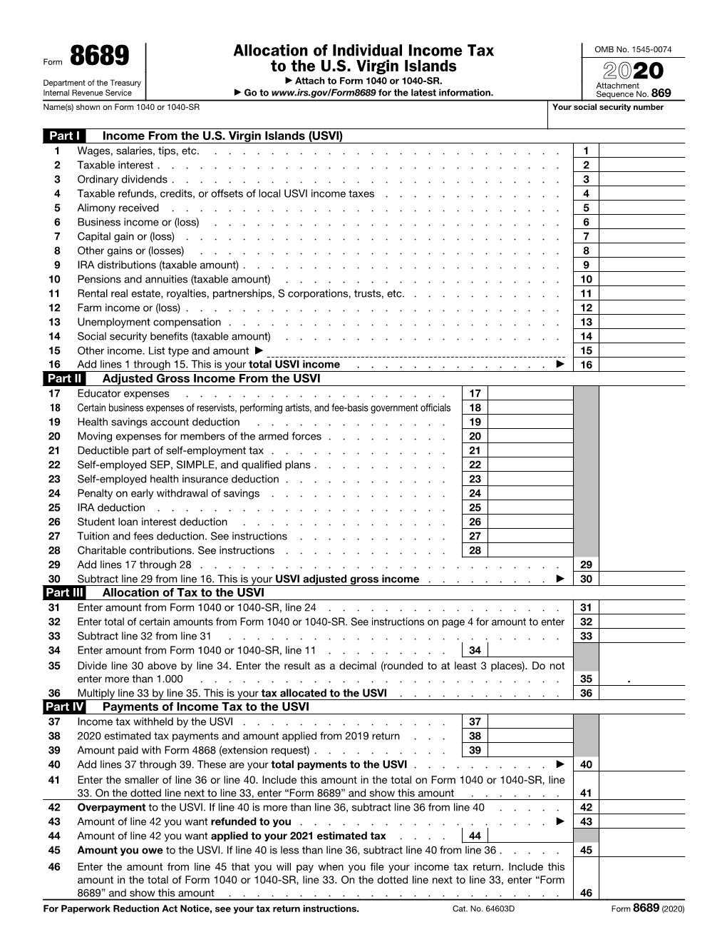 Allocation of Individual Income Tax to the U.S. Virgin Islands