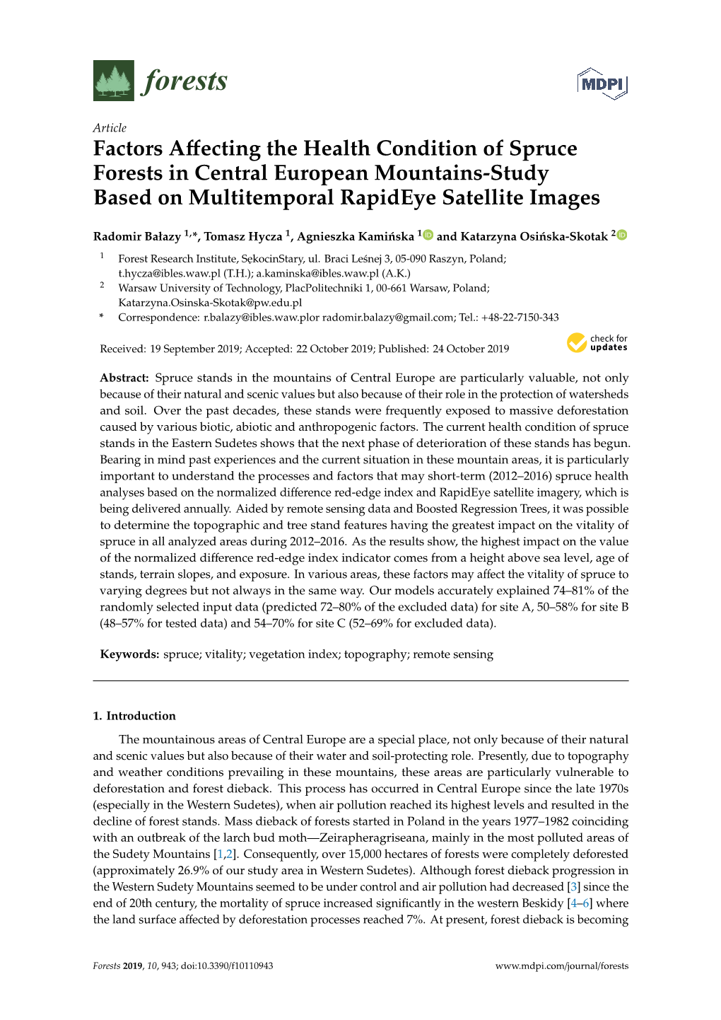 Factors Affecting the Health Condition of Spruce Forests in Central