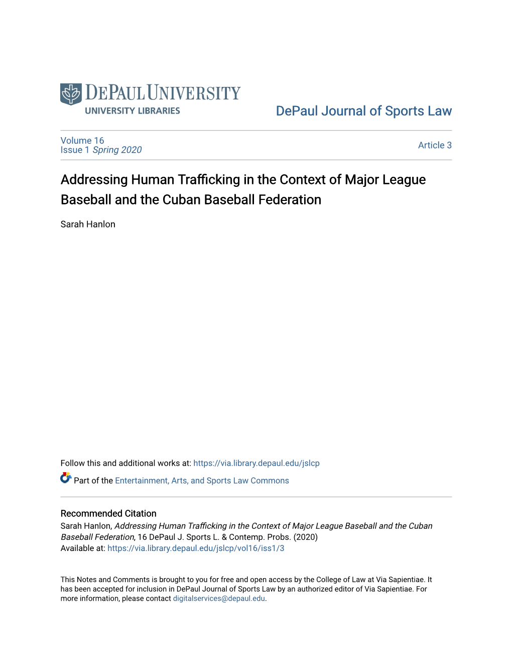 Addressing Human Trafficking in the Context of Major League Baseball and the Cuban Baseball Federation