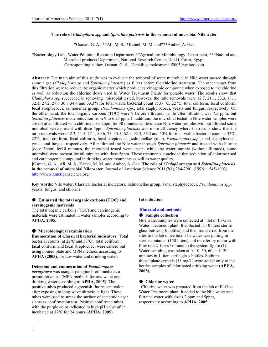 The Role of Cladophora Sp