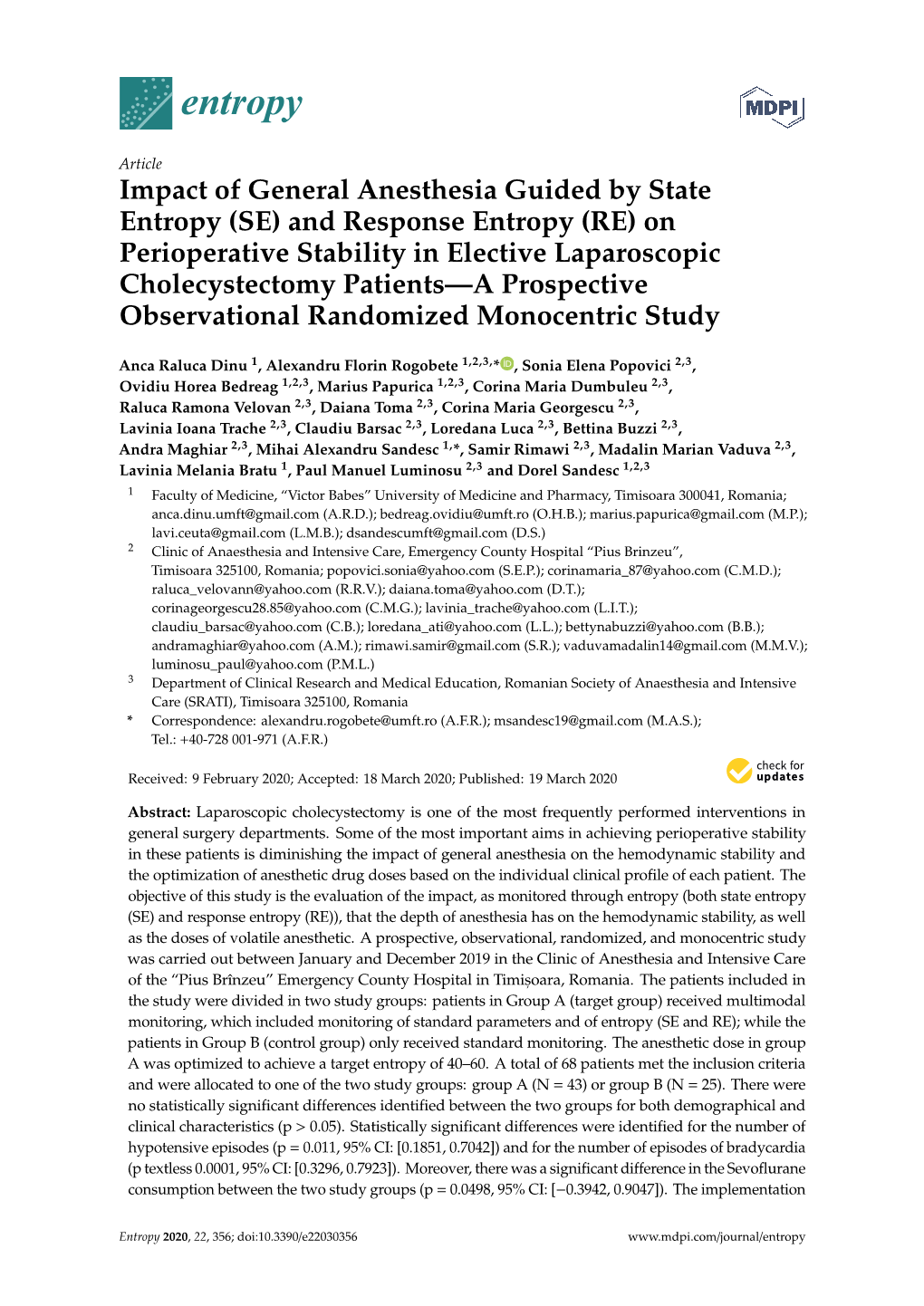 Impact of General Anesthesia Guided by State Entropy (SE) And