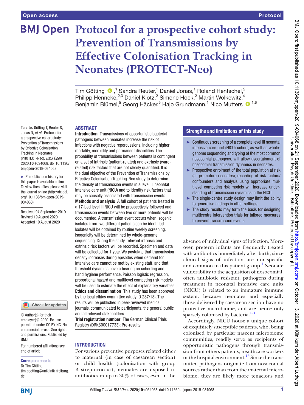 Protocol for a Prospective Cohort Study: Prevention of Transmissions by Effective Colonisation Tracking in Neonates (PROTECT-­Neo)