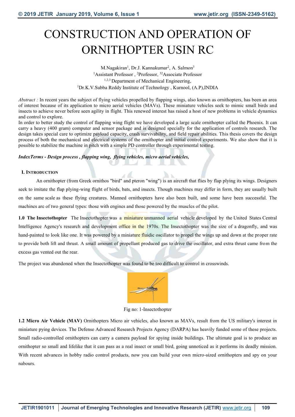 Construction and Operation of Ornithopter Usin Rc