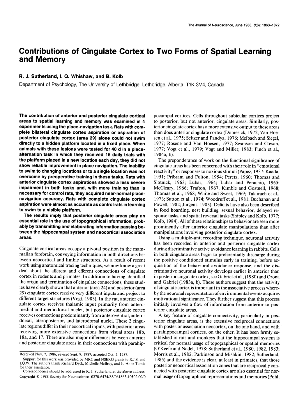 Contributions of Cingulate Cortex to Two Forms of Spatial Learning and Memory