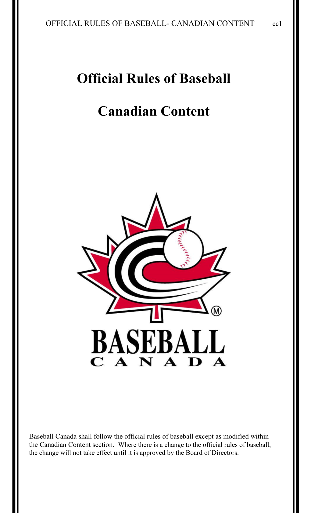 Official Rules of Baseball Canadian Content