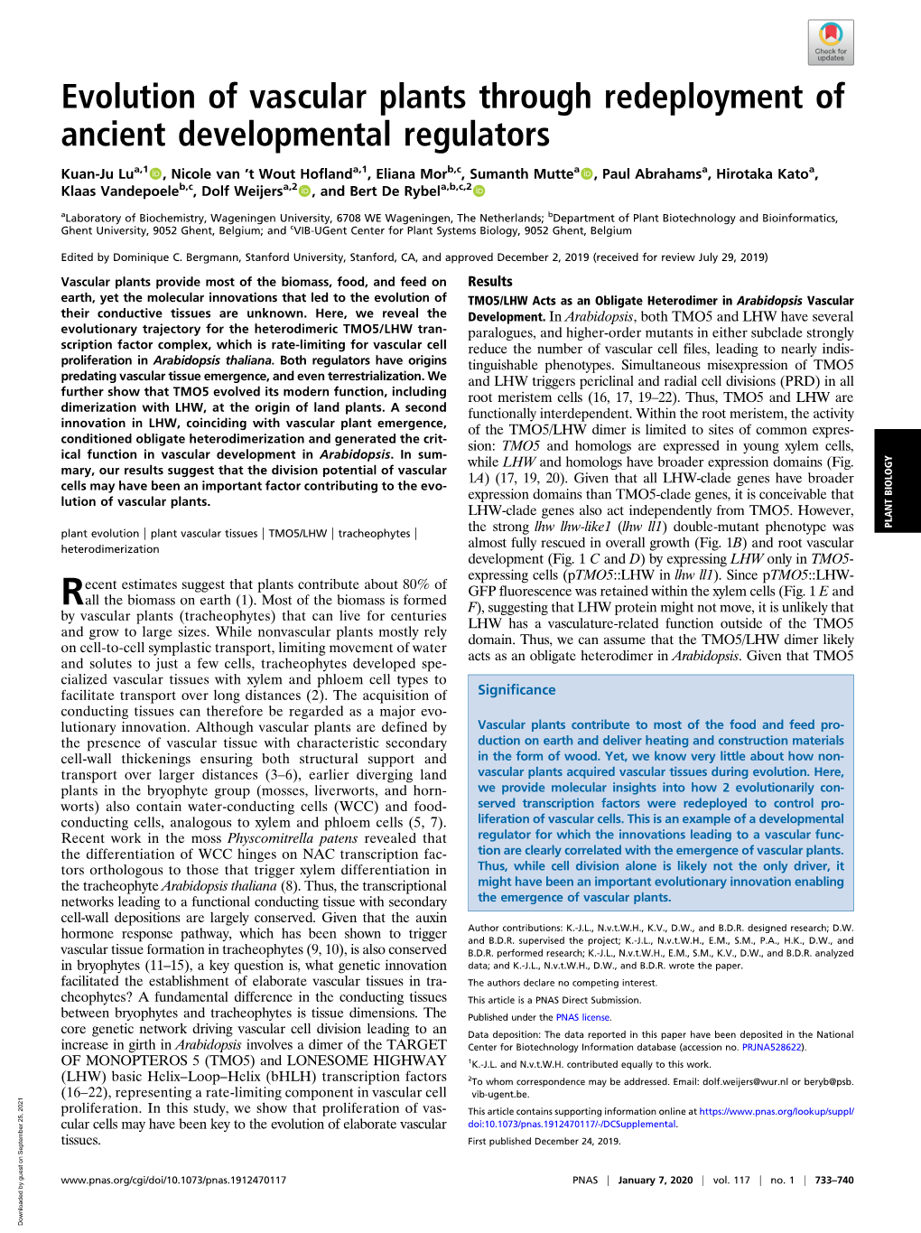 Evolution of Vascular Plants Through Redeployment of Ancient Developmental Regulators