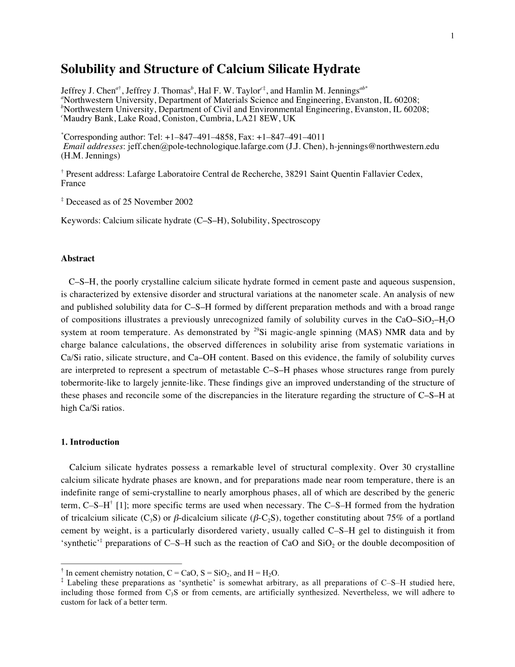 Solubility and Structure of Calcium Silicate Hydrate