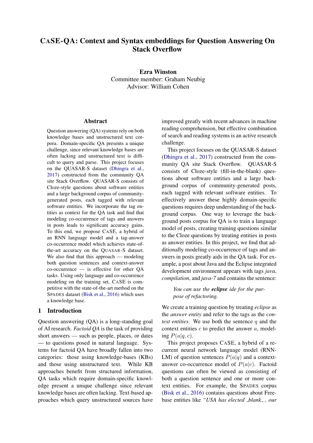 Context and Syntax Embeddings for Question Answering on Stack Overﬂow