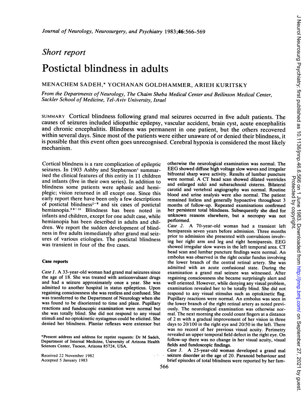 Postictal Blindness in Adults