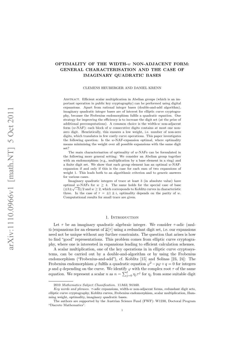 Optimality of the Width-$ W $ Non-Adjacent Form: General