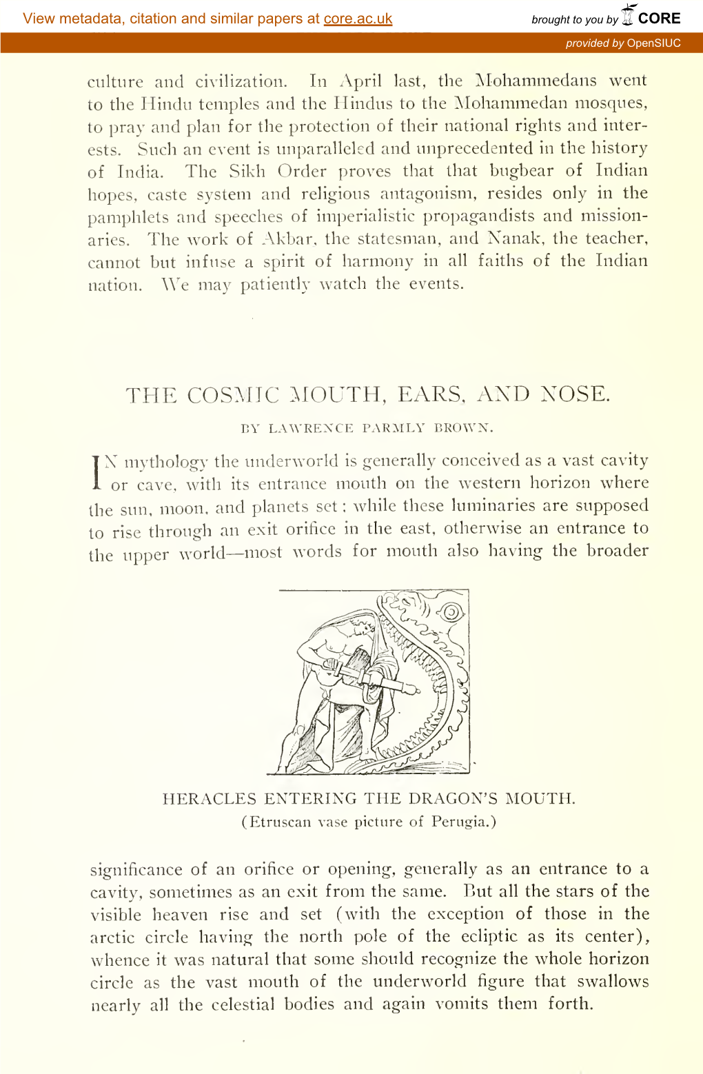 The Cosmic Mouth, Ears, and Nose. by Lawrence Parmly Brown