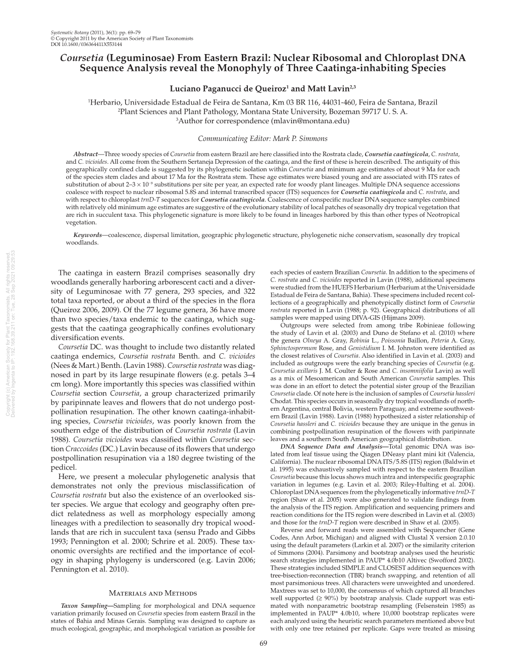 Nuclear Ribosomal and Chloroplast DNA Sequence