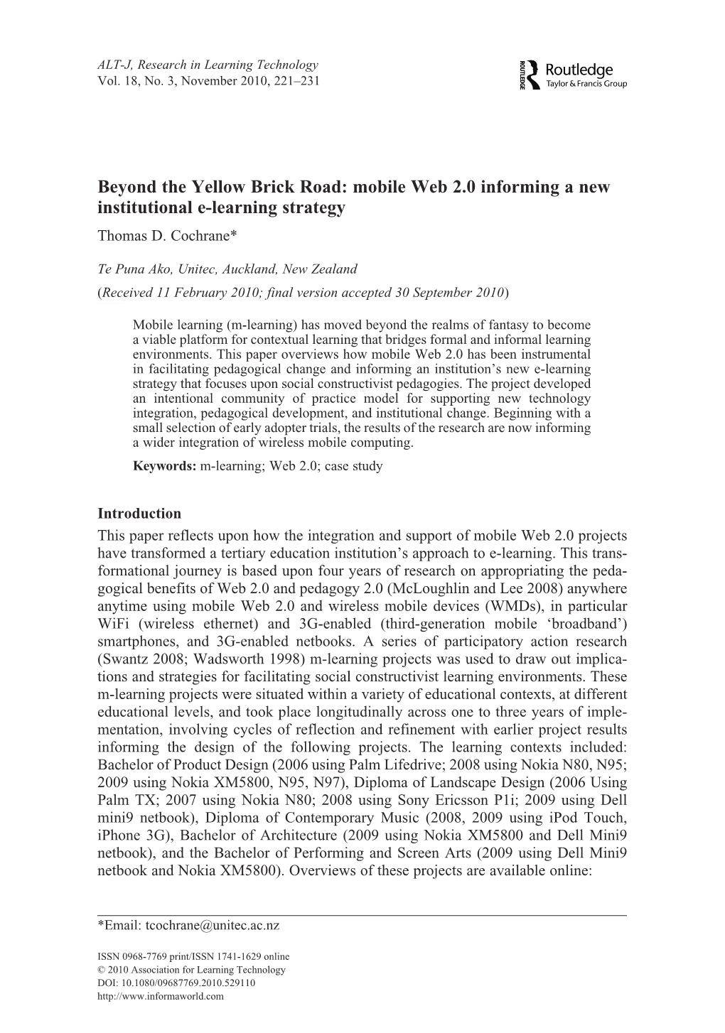 Mobile Web 2.0 Informing a New Institutional E-Learning Strategy Thomas D