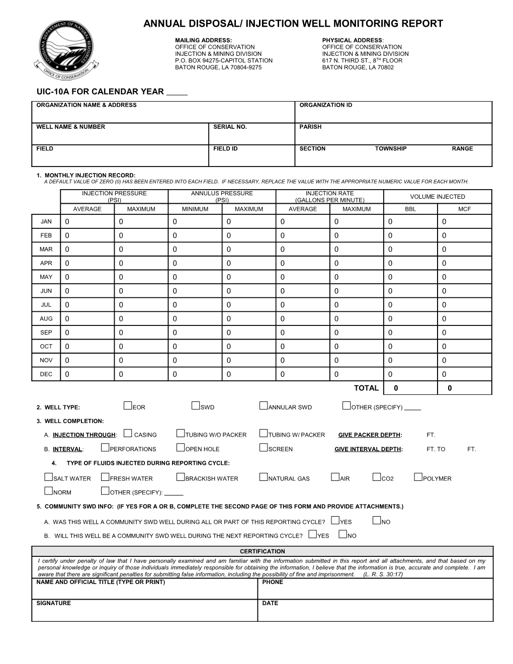 Annual Disposal/Injection Well