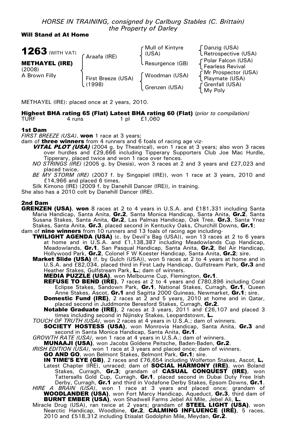 HORSE in TRAINING, Consigned by Carlburg Stables (C. Brittain) the Property of Darley Will Stand at at Home