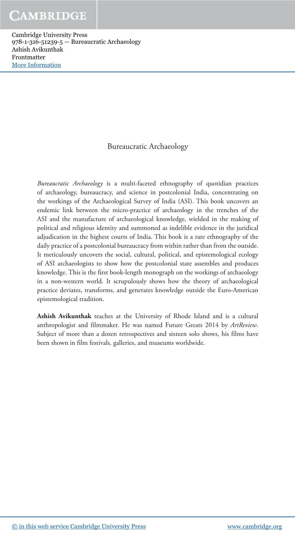 Bureaucratic Archaeology Ashish Avikunthak Frontmatter More Information