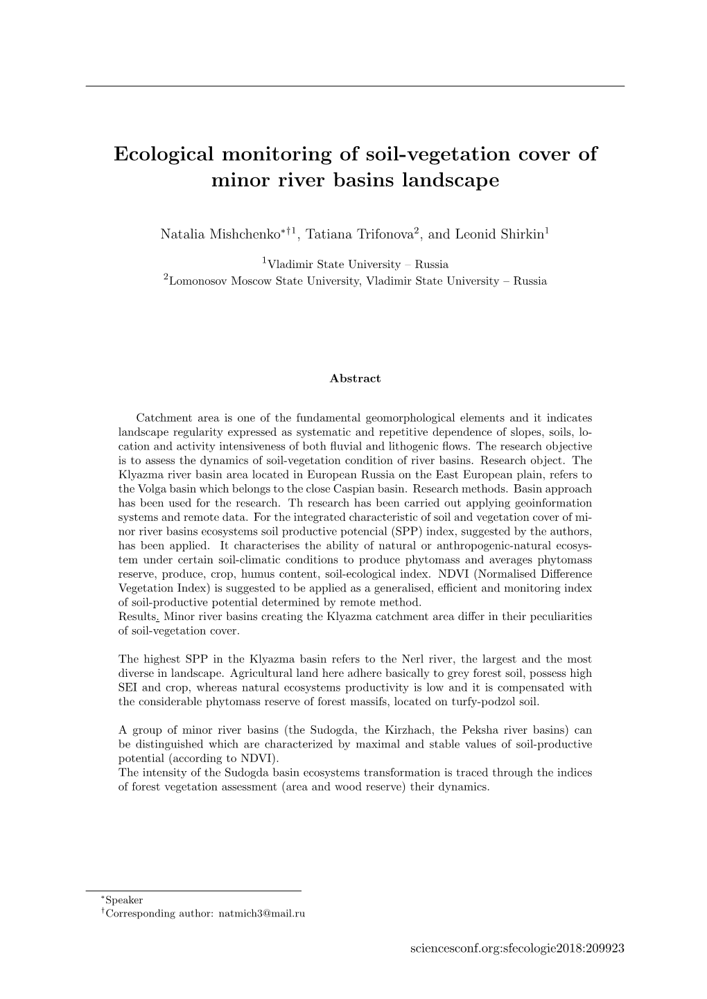 Ecological Monitoring of Soil-Vegetation Cover of Minor River Basins Landscape