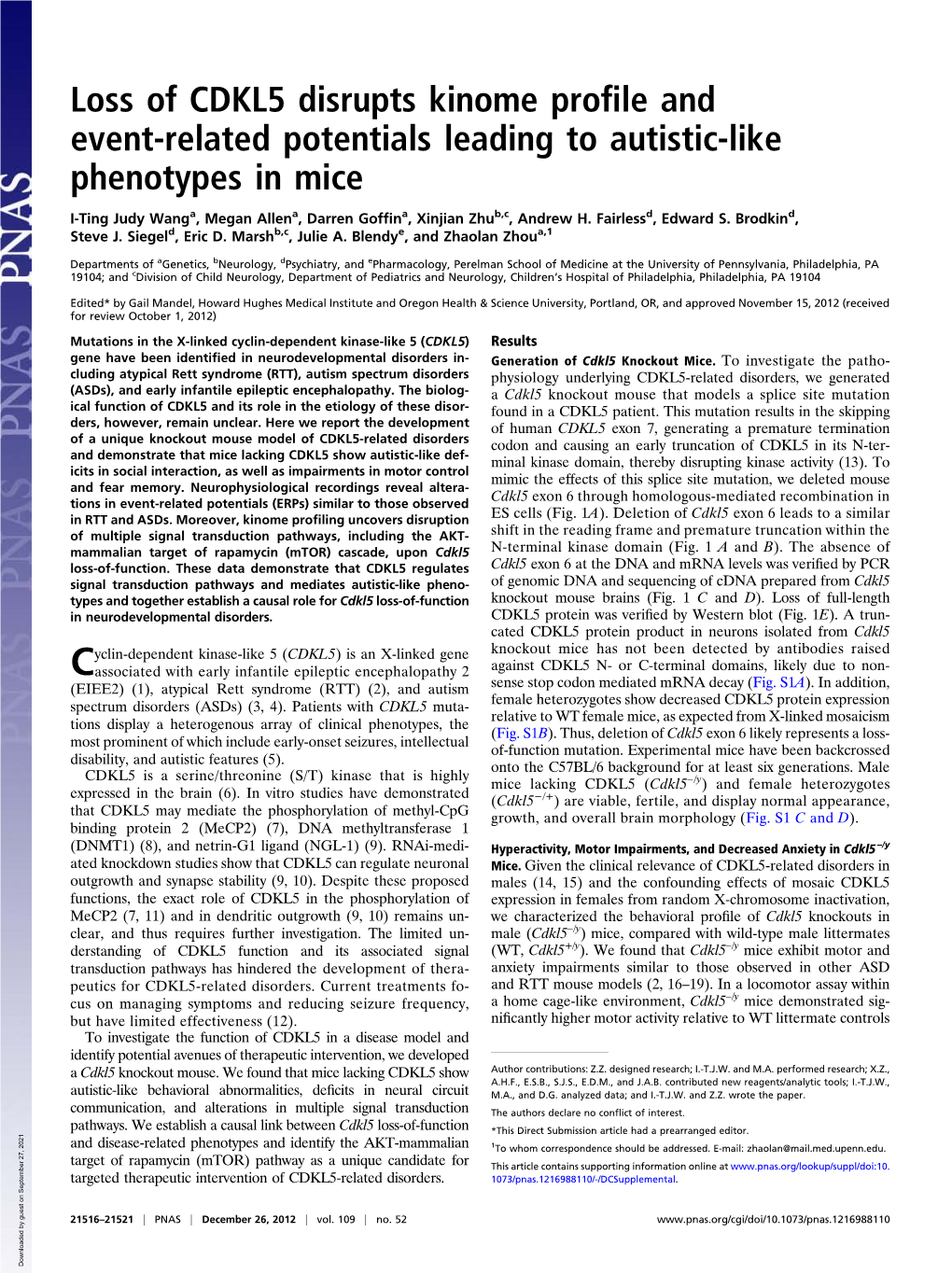 Loss of CDKL5 Disrupts Kinome Profile and Event-Related Potentials