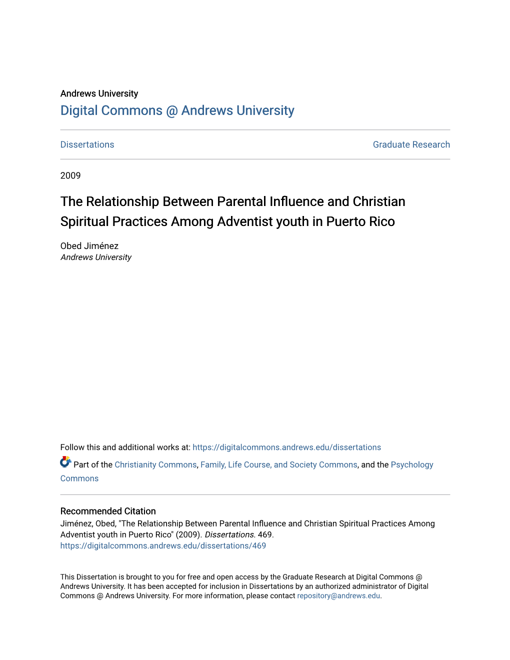 The Relationship Between Parental Influence and Christian Spiritual Practices Among Adventist Youth in Puerto Rico