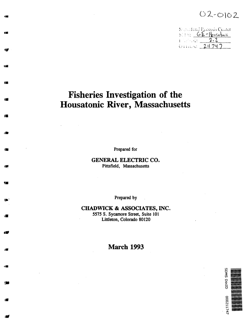 Fisheries Investigation of the Housatonic River, Massachusetts M