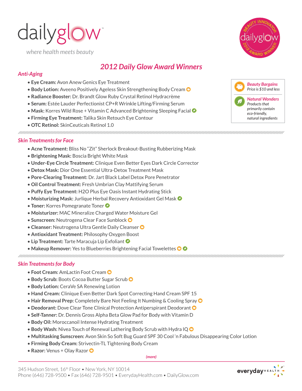 2012 Daily Glow Award Winners Anti-Aging