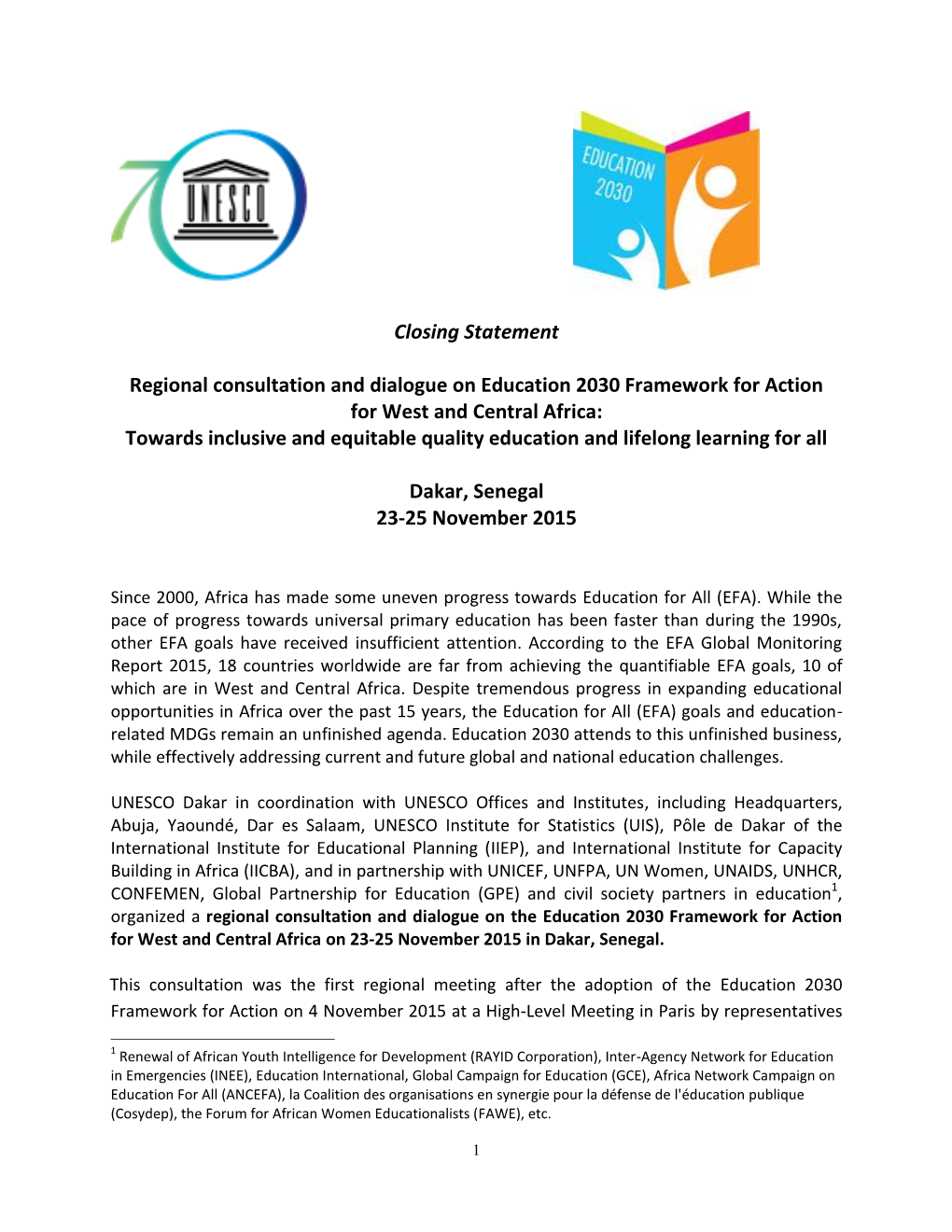 West and Central Africa: Towards Inclusive and Equitable Quality Education and Lifelong Learning for All