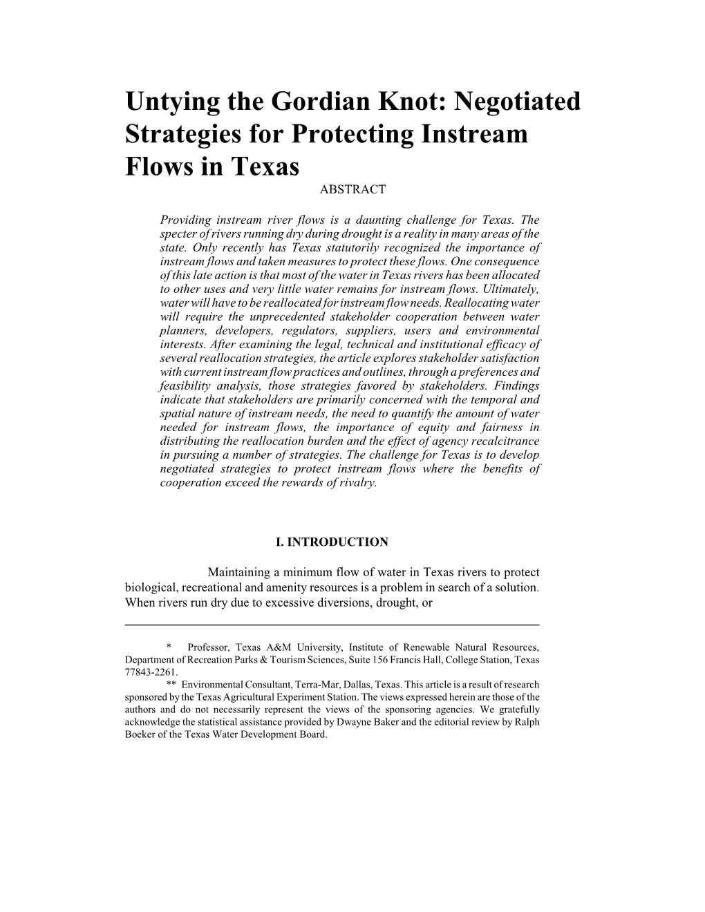 Negotiated Strategies for Protecting Instream Flows in Texas ABSTRACT